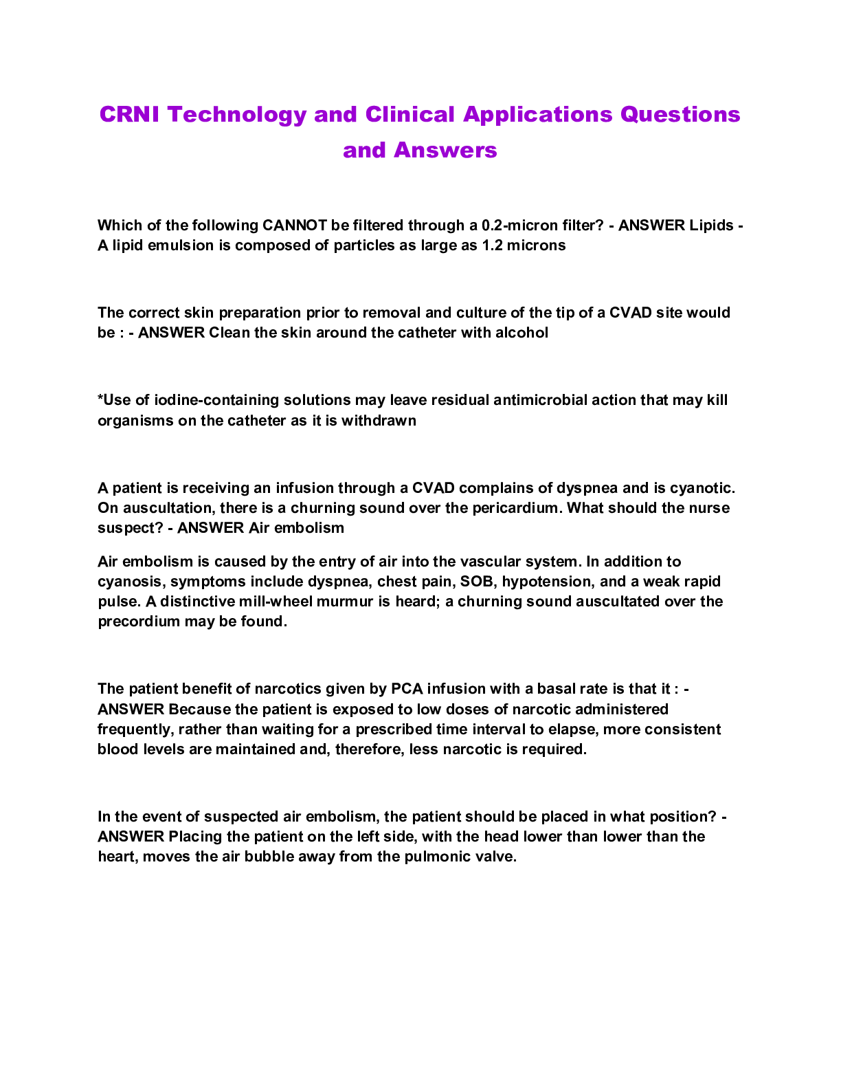 Preview image for CRNI Technology and Clinical Applications Questions and Answers